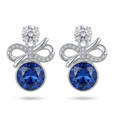 Mirahva Elegant Sparkle Crystal Bow Stud Earrings for Women | Silver-Plated Luxury Party & Casual Fashion Jewelry