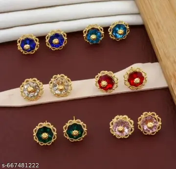 Antique Gold Floral Stud Earrings with Stone