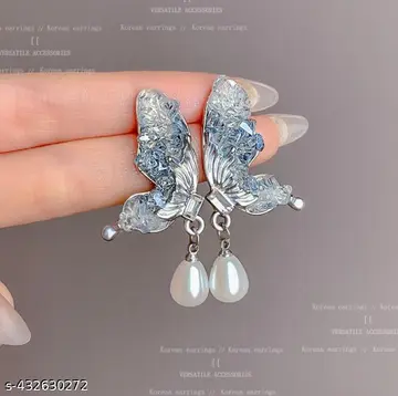 Silver Butterfly Pearl Drop Earrings