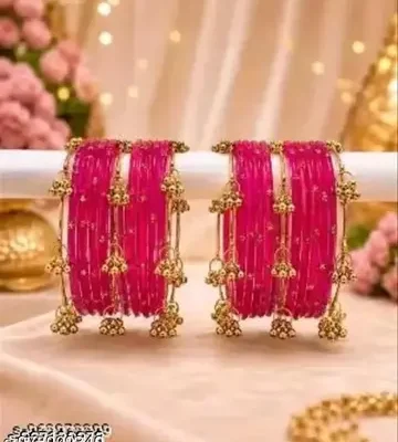 Classic Rani Pink Latkan Bangle Set