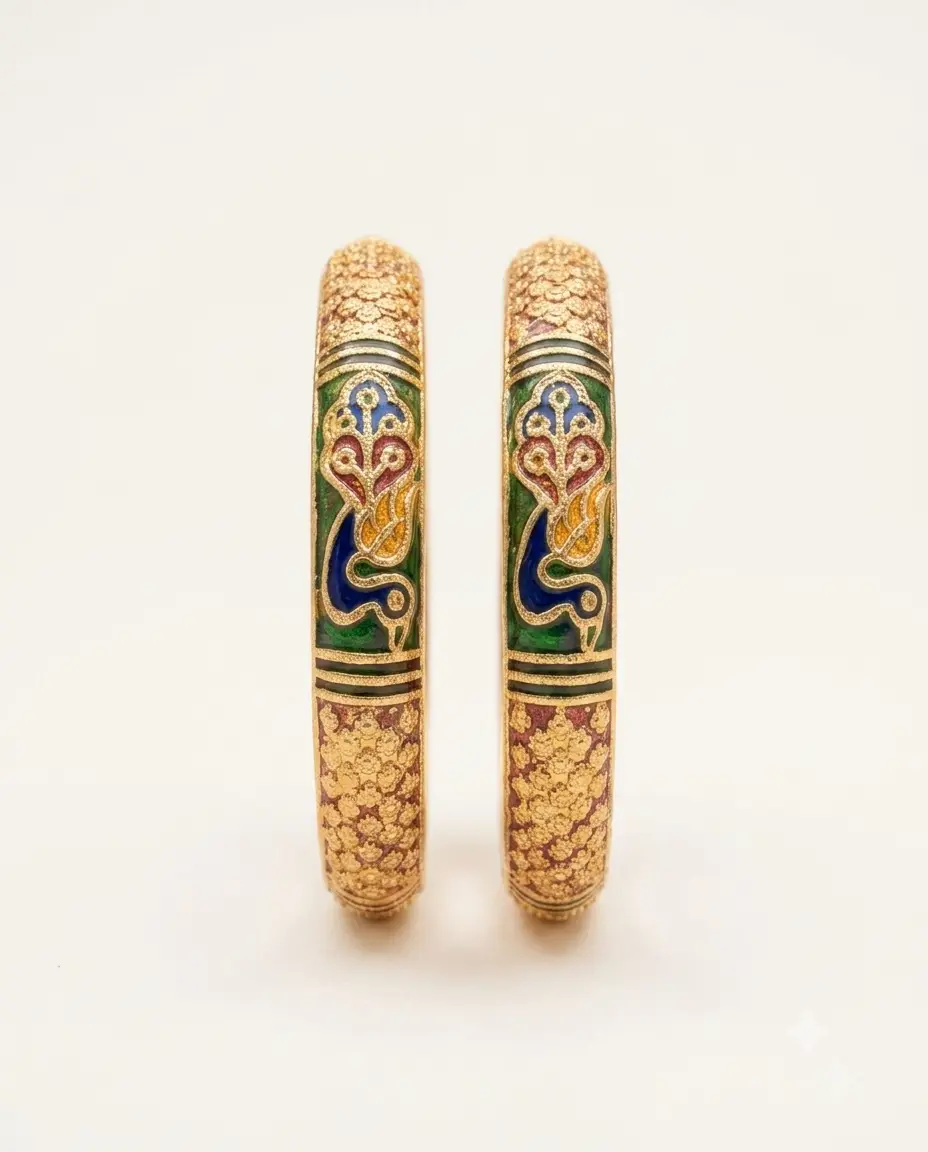 Mirahva Royal Enamel Gold-Tone Traditional Bangles for Women – Multicolour Heritage Collection - Image 6