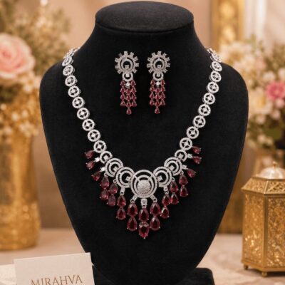 Mirahva Royal Ruby Cascade Statement Jewelry Set