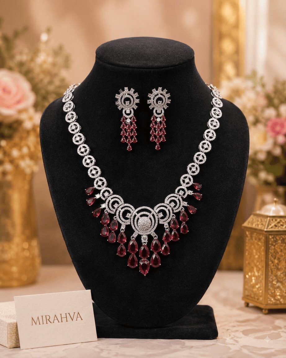 Mirahva Royal Ruby Cascade Statement Jewelry Set