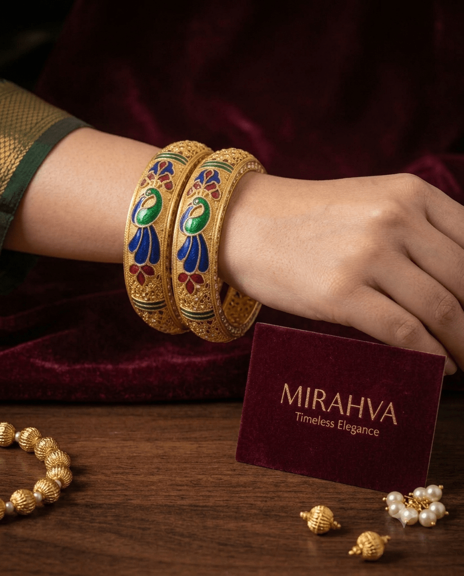 Mirahva Royal Enamel Gold-Tone Traditional Bangles for Women – Multicolour Heritage Collection - Image 2