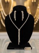 Mirahva Aurum Ruby Royal Bridal Necklace Set – Gold-Tone Statement Necklace with Matching Drop Earrings