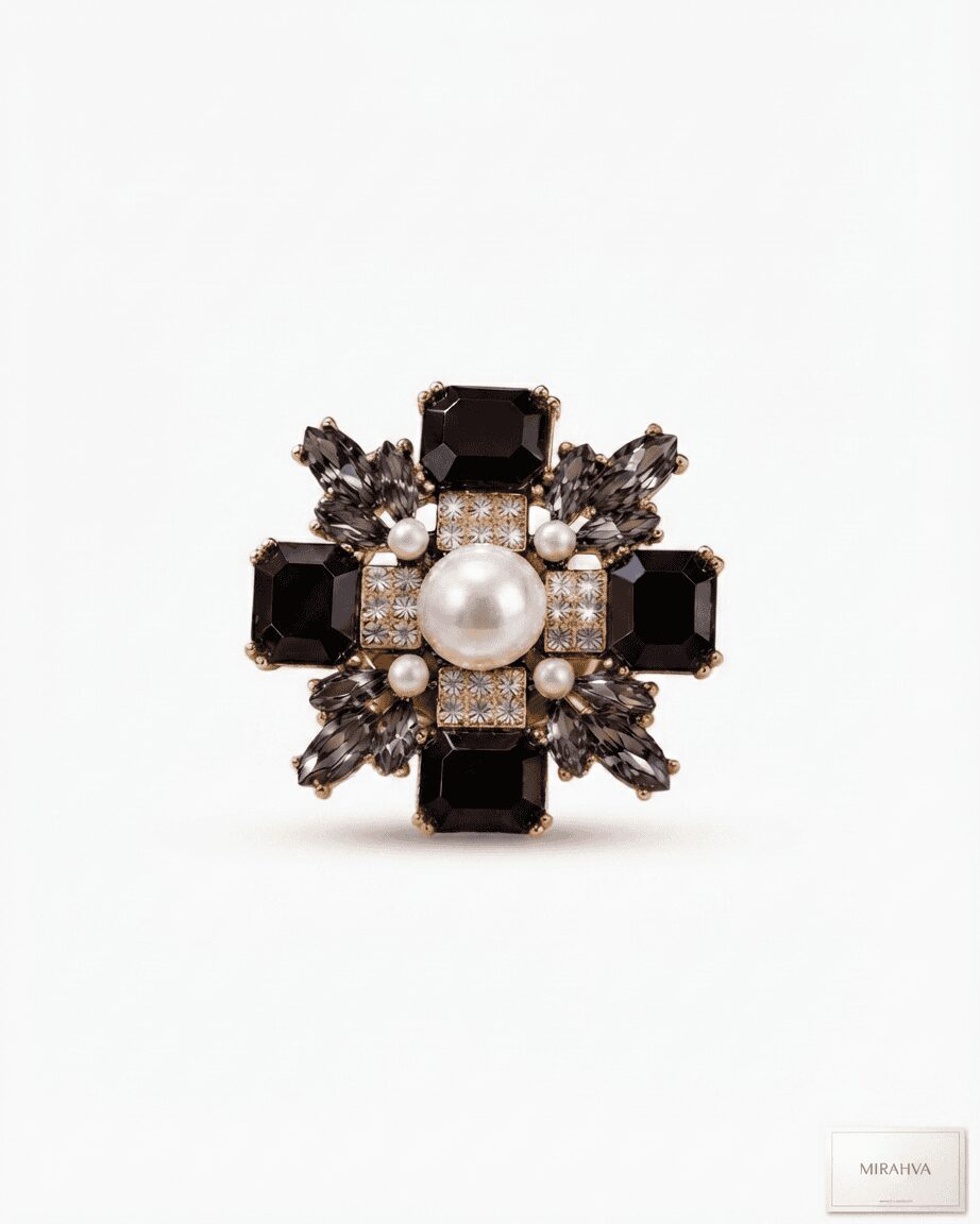 Vintage Pearl & Crystal Brooch - Image 6