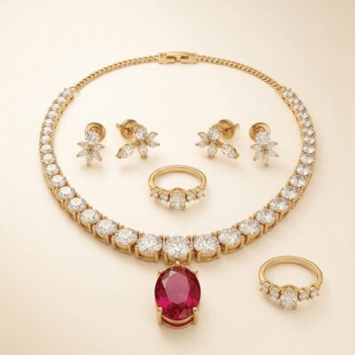 Mirahva Aurum Ruby Royal Bridal Necklace Set