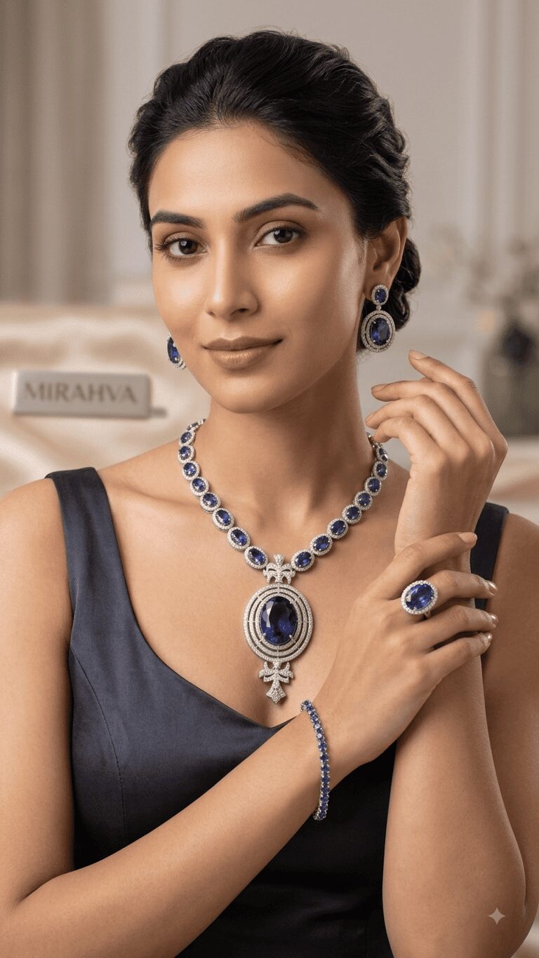 Mirahva Royal Sapphire Crystal Statement Jewelry Set - Image 2