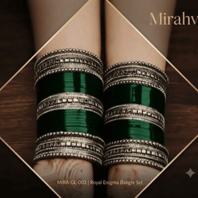 Green Oxidized Silver Bangle Set
