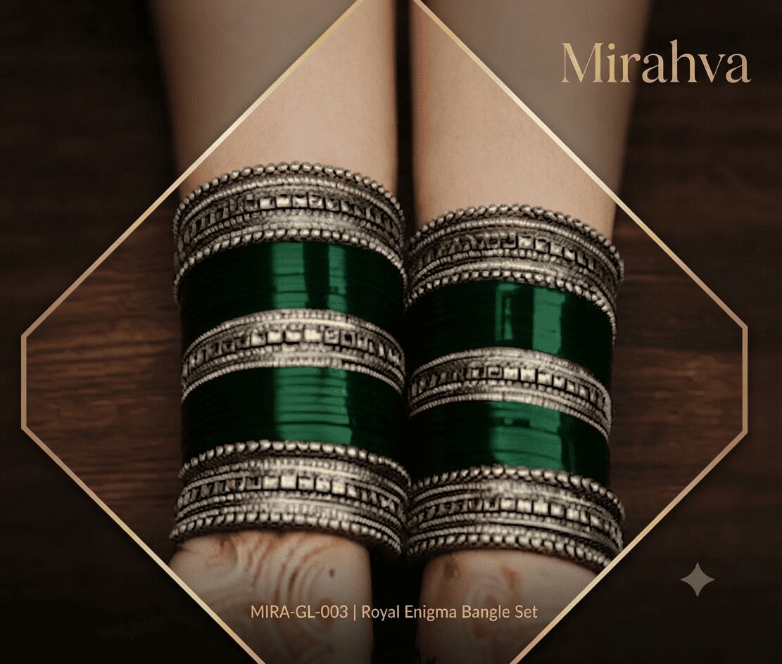 Green Oxidized Silver Bangle Set