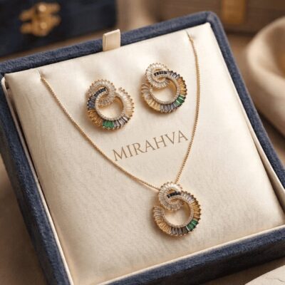 Mirahva Multicolor Crystal Circular Pendant Necklace & Earrings Set for Women
