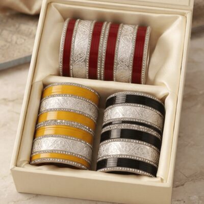 Multicolor Silver Embellished Bangle Box Set