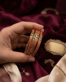 Mirahva Traditional Red & Green Enamel Gold-Tone Bangles – Set of 4