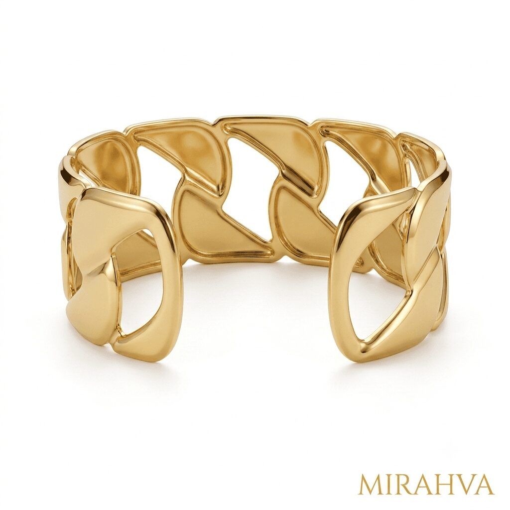 Mirahva Luxury Gold Abstract Open Cuff Bracelet for Women | Premium Geometric Statement Bangle | Adjustable Fashion Jewelry - Image 6