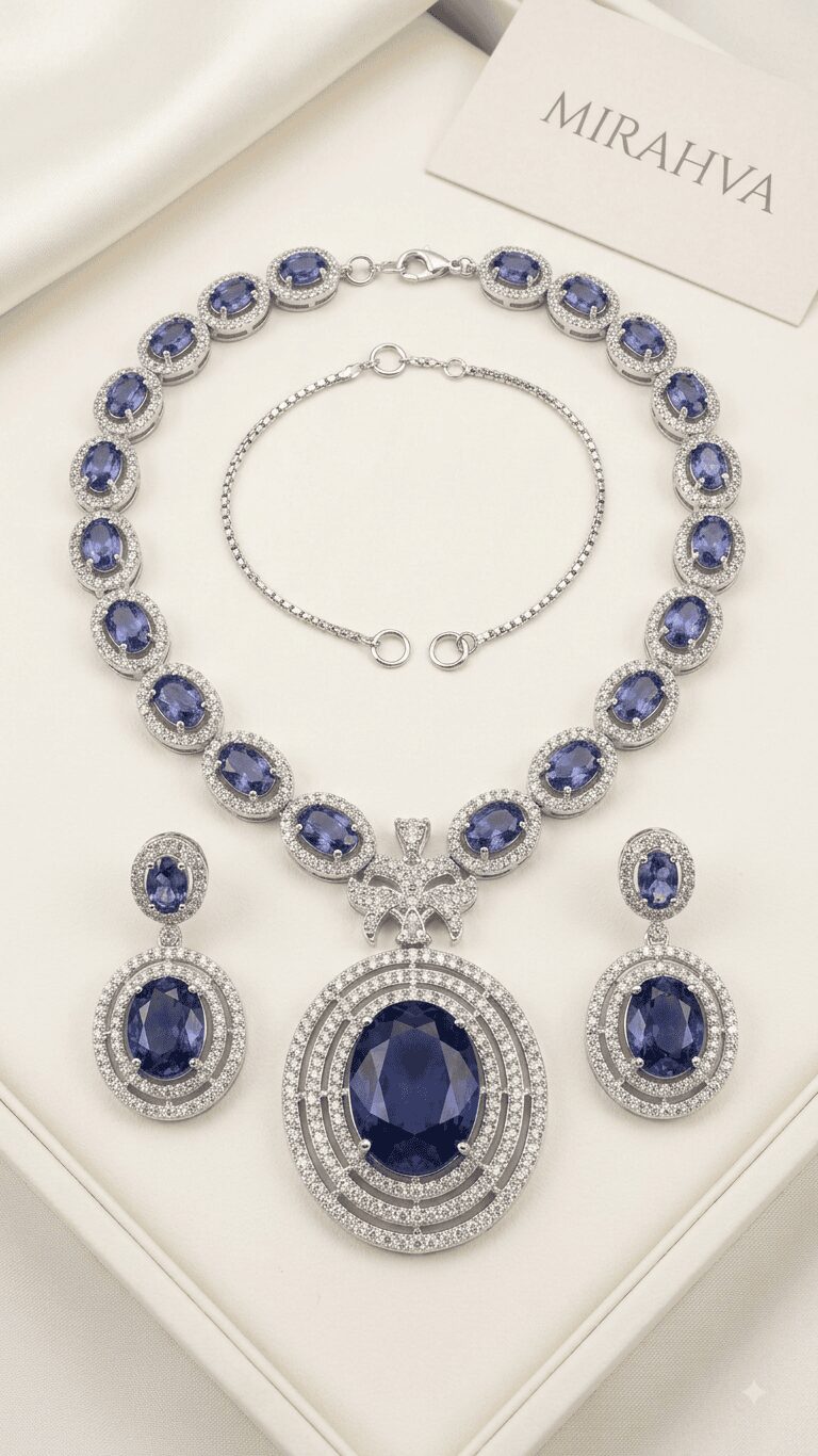 Mirahva Royal Sapphire Crystal Statement Jewelry Set - Image 6