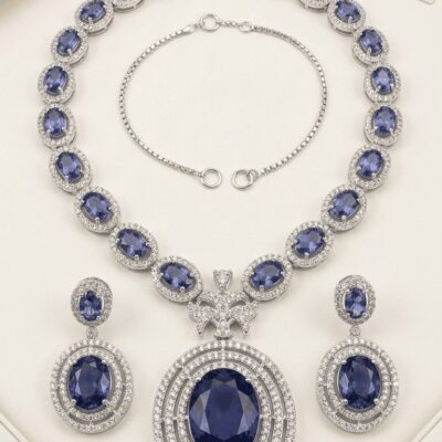Mirahva Royal Sapphire Crystal Statement Jewelry Set