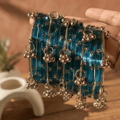 Teal and Gold Chooda Bangle Stack