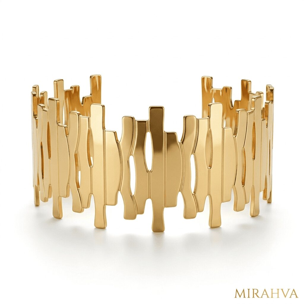 Mirahva Luxe Gold Geometric Open Cuff Bracelet for Women | Premium Adjustable Statement Cuff | Modern Designer Fashion Jewelry - Image 6