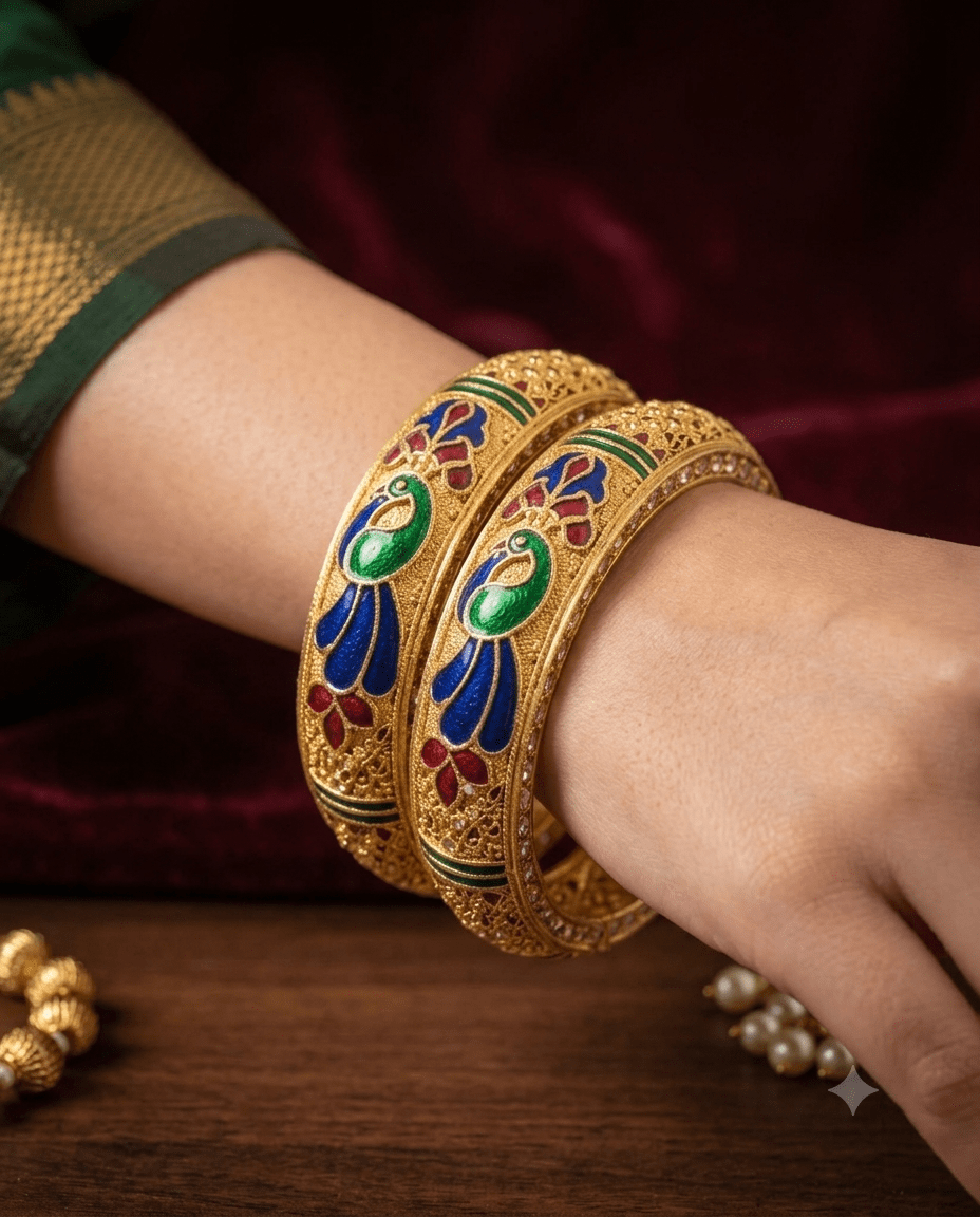 Mirahva Royal Enamel Gold-Tone Traditional Bangles for Women – Multicolour Heritage Collection - Image 3