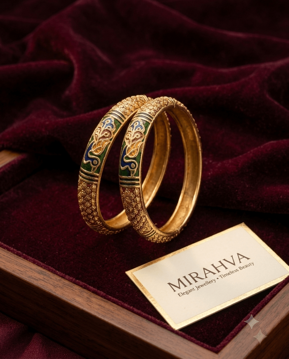 Mirahva Royal Enamel Gold-Tone Traditional Bangles for Women – Multicolour Heritage Collection
