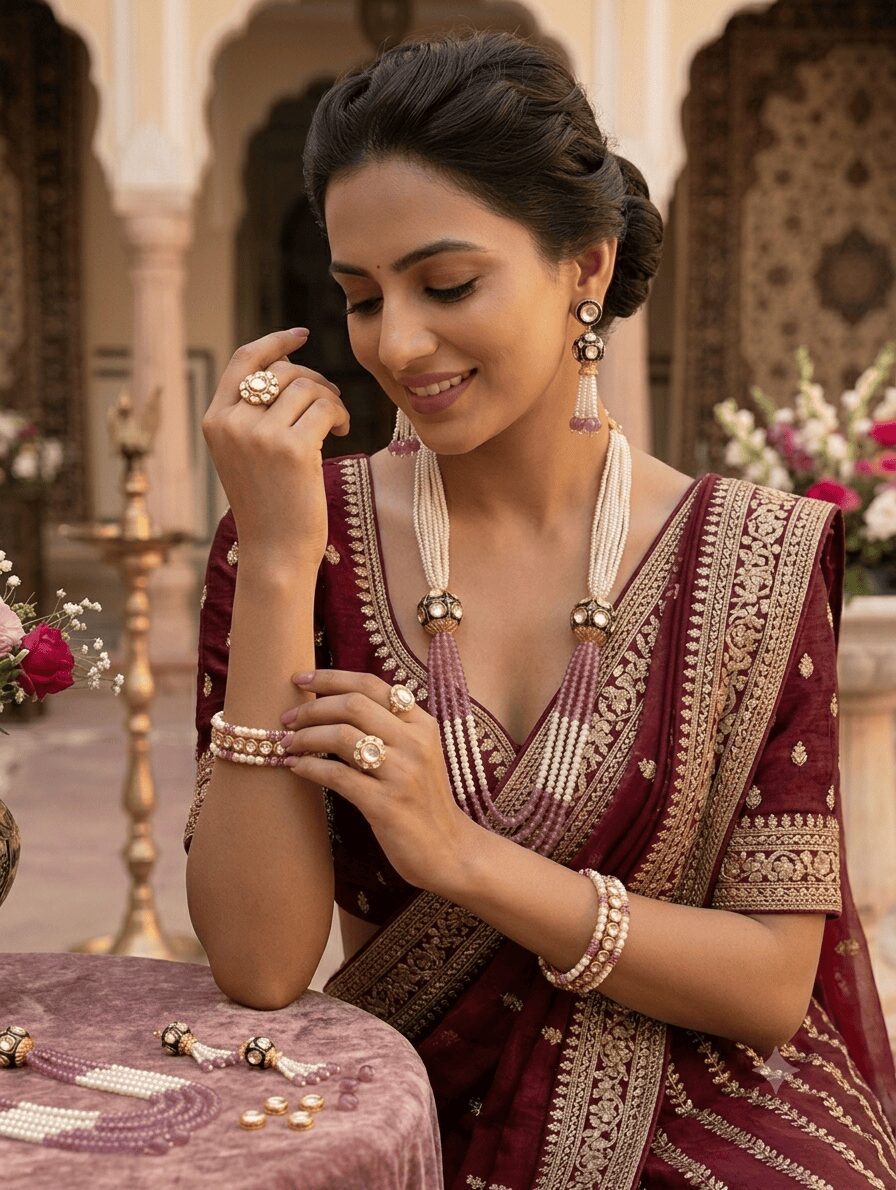 Luxury Pearl Multi-Strand Necklace & Matching Drop Earrings Set – Pink & White Pearl Statement Jewellery - Image 4