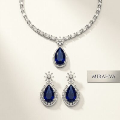 Mirahva Royal Blue Crystal Elegance Statement Jewelry Set