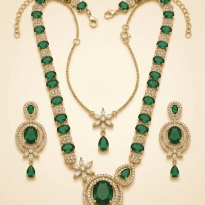 Mirahva Emerald Royale Crystal Statement Jewelry Set