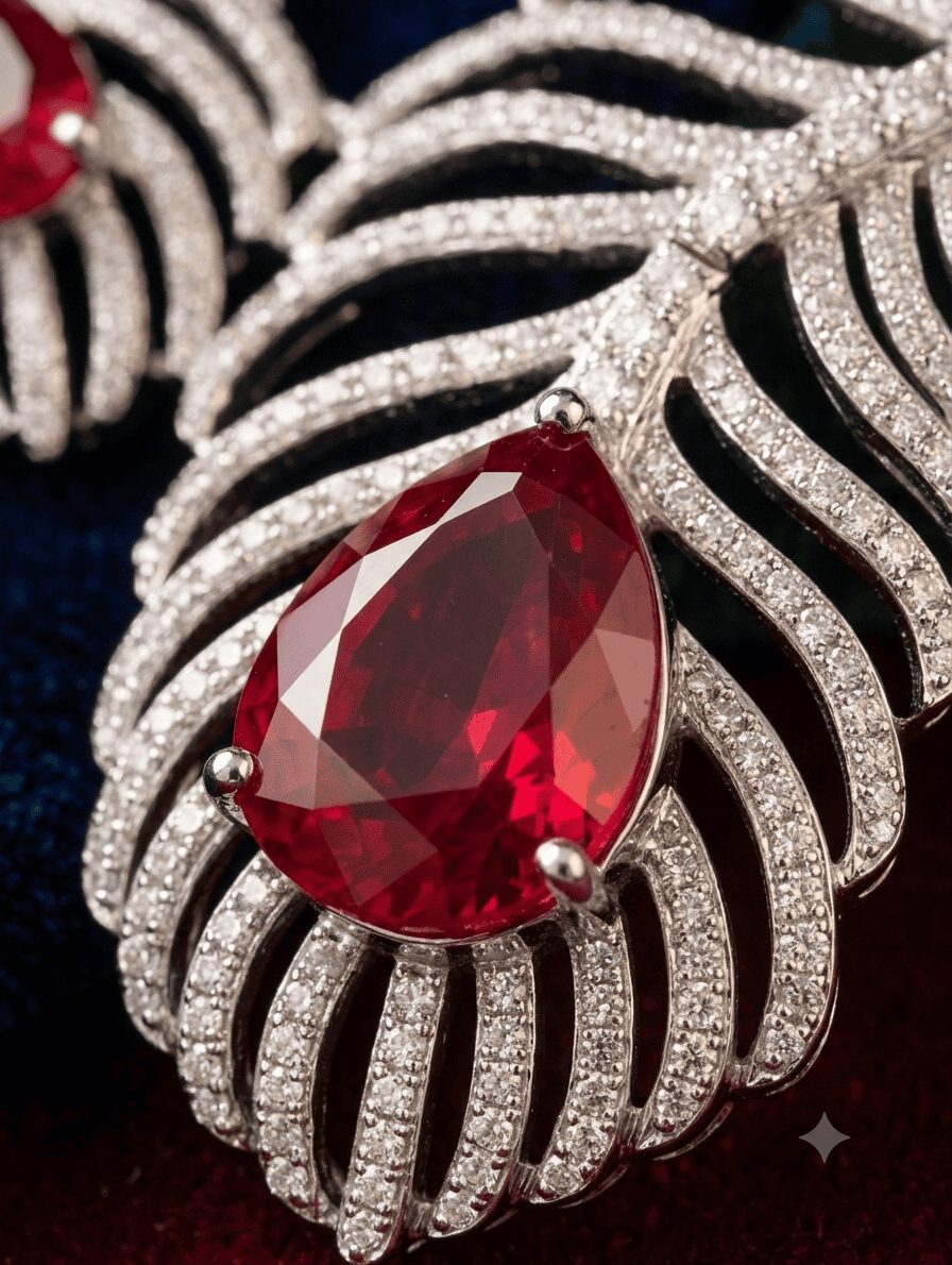 Mirahva Ruby Royale Leaf Cascade Necklace & Earrings Set - Image 6