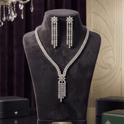 Mirahva Crystal Elegance Long Drop Necklace & Earrings Set