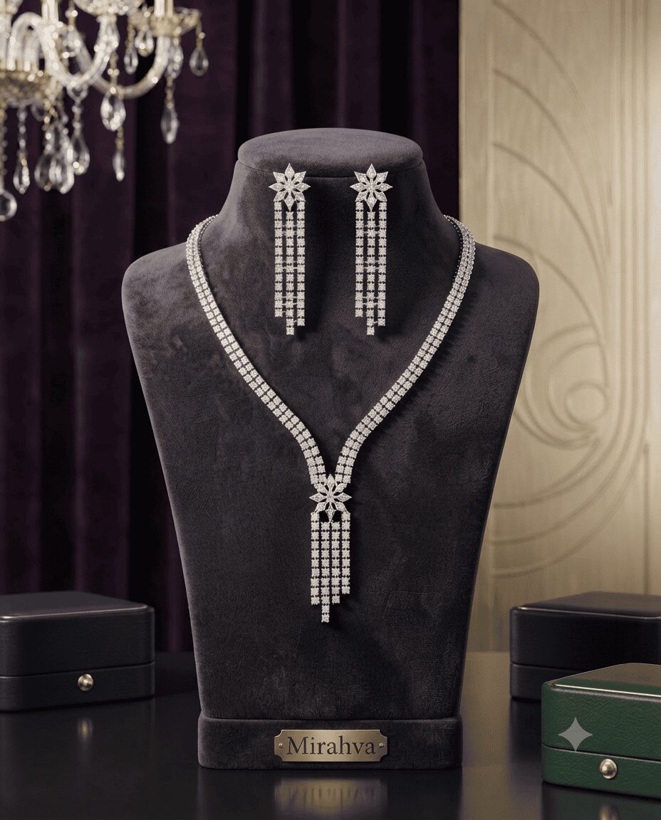 Mirahva Crystal Elegance Long Drop Necklace & Earrings Set