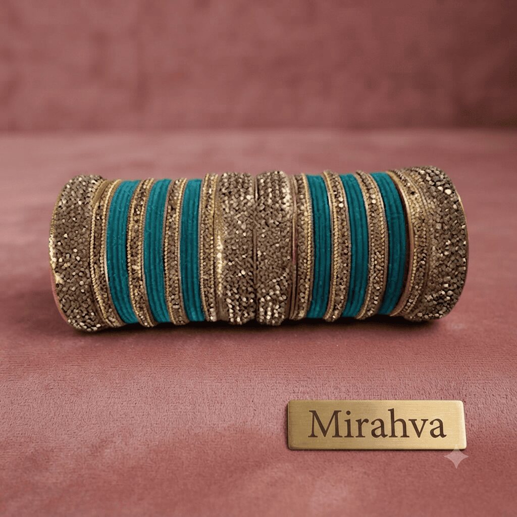 Teal and Antique Gold Bangle Set