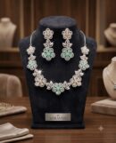 Mirahva Pastel Bloom Floral Necklace & Earrings Set for Women | Pink & Mint Green Statement Jewellery