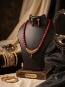 Mirahva Red & Gold Traditional Beaded Necklace Set with Matching Earrings
