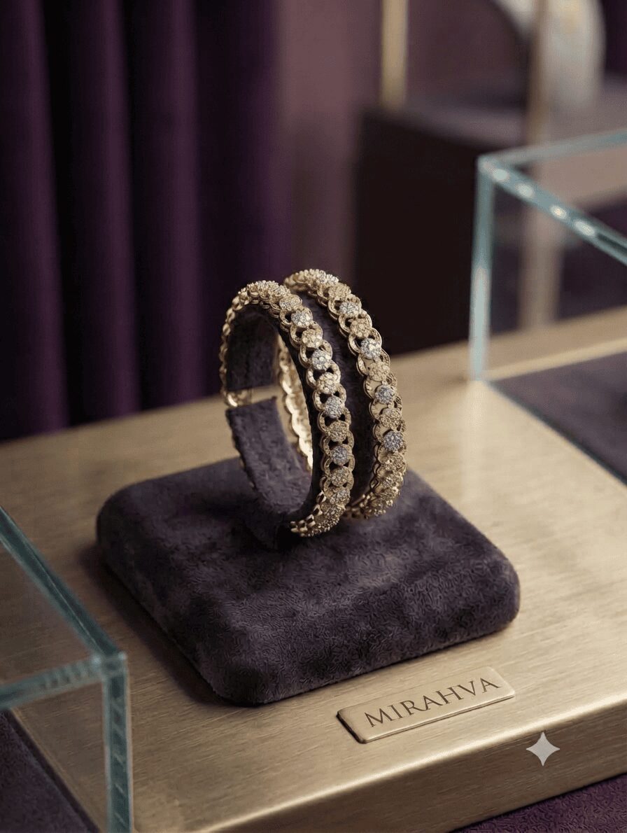 Mirahva Luxury Crystal Link Bangles – Elegant Gold-Tone Statement Bracelet Set - Image 3