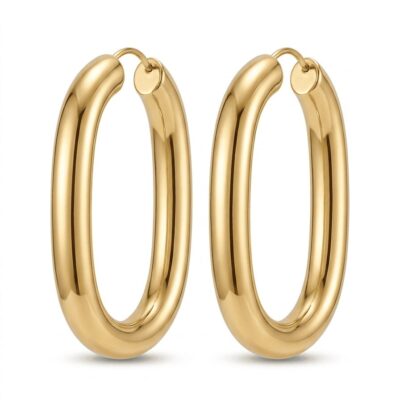 Mirahva Luxe Gold Oval Hoop Earrings for Women | Premium Gold-Tone Statement Hoops | Modern Minimalist Fashion Jewelry