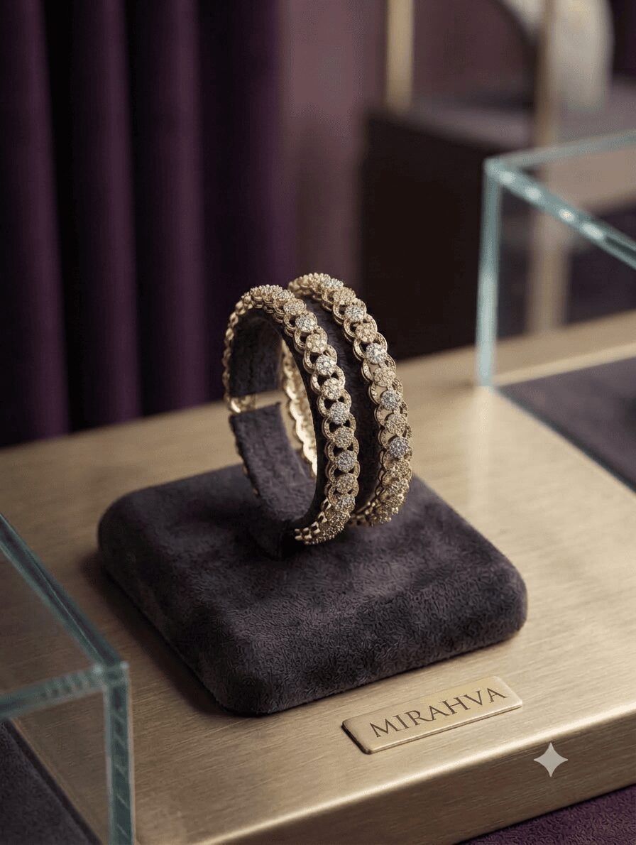 Mirahva Luxury Crystal Link Bangles – Elegant Gold-Tone Statement Bracelet Set