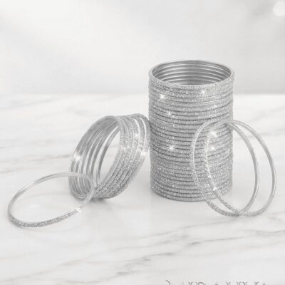 Silver Glitter Spiral Bangles