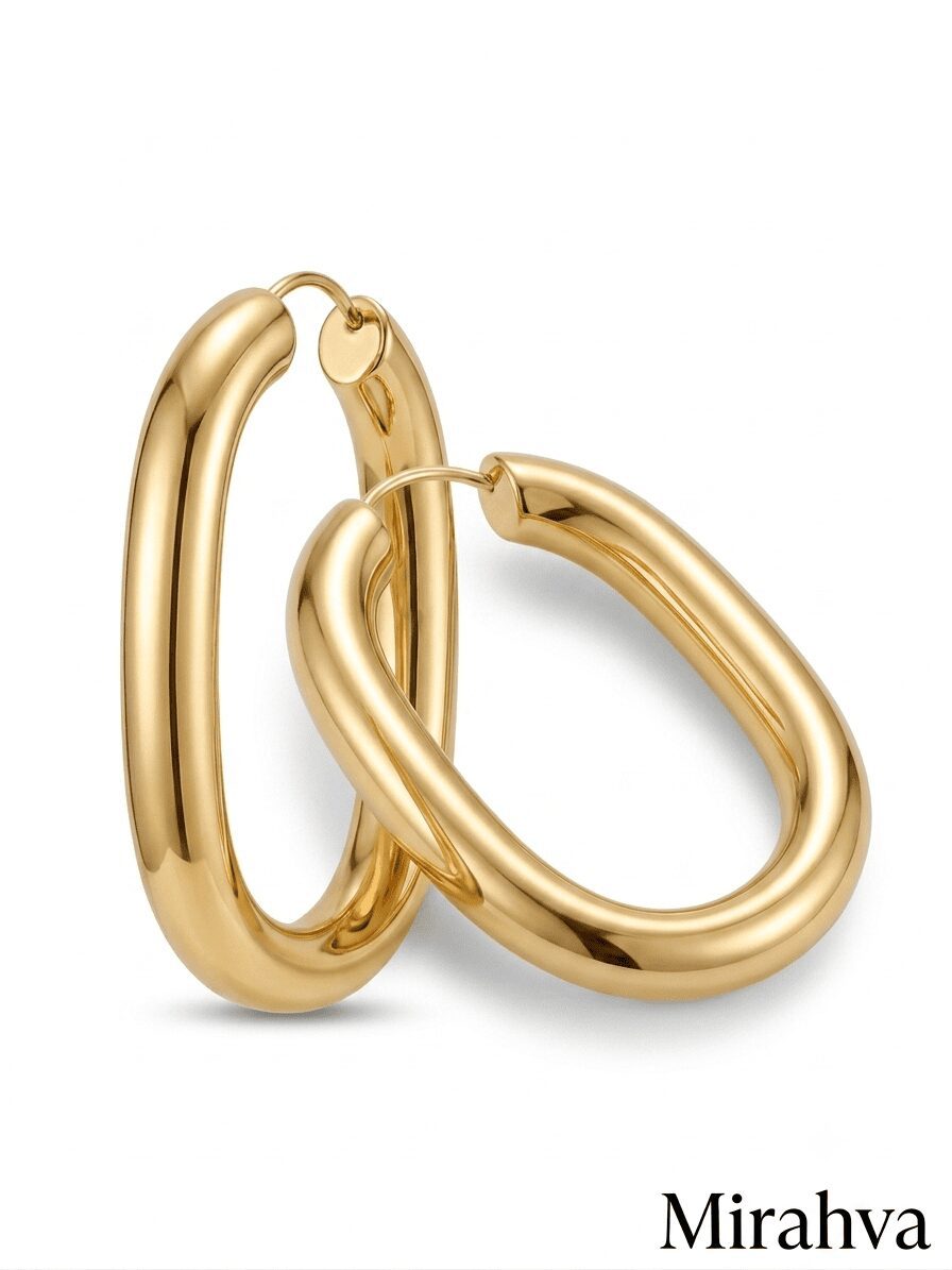 Mirahva Luxe Gold Oval Hoop Earrings for Women | Premium Gold-Tone Statement Hoops | Modern Minimalist Fashion Jewelry - Image 4