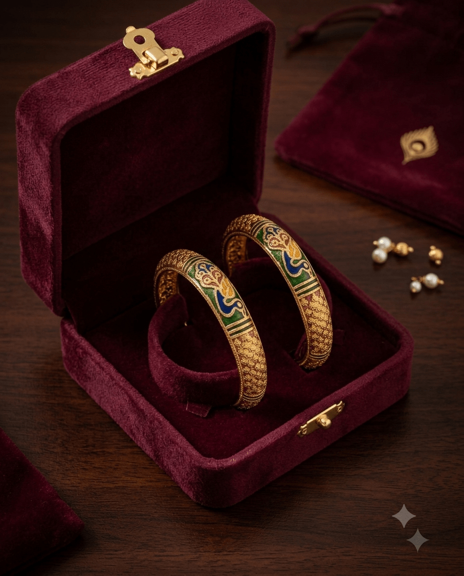Mirahva Royal Enamel Gold-Tone Traditional Bangles for Women – Multicolour Heritage Collection - Image 5