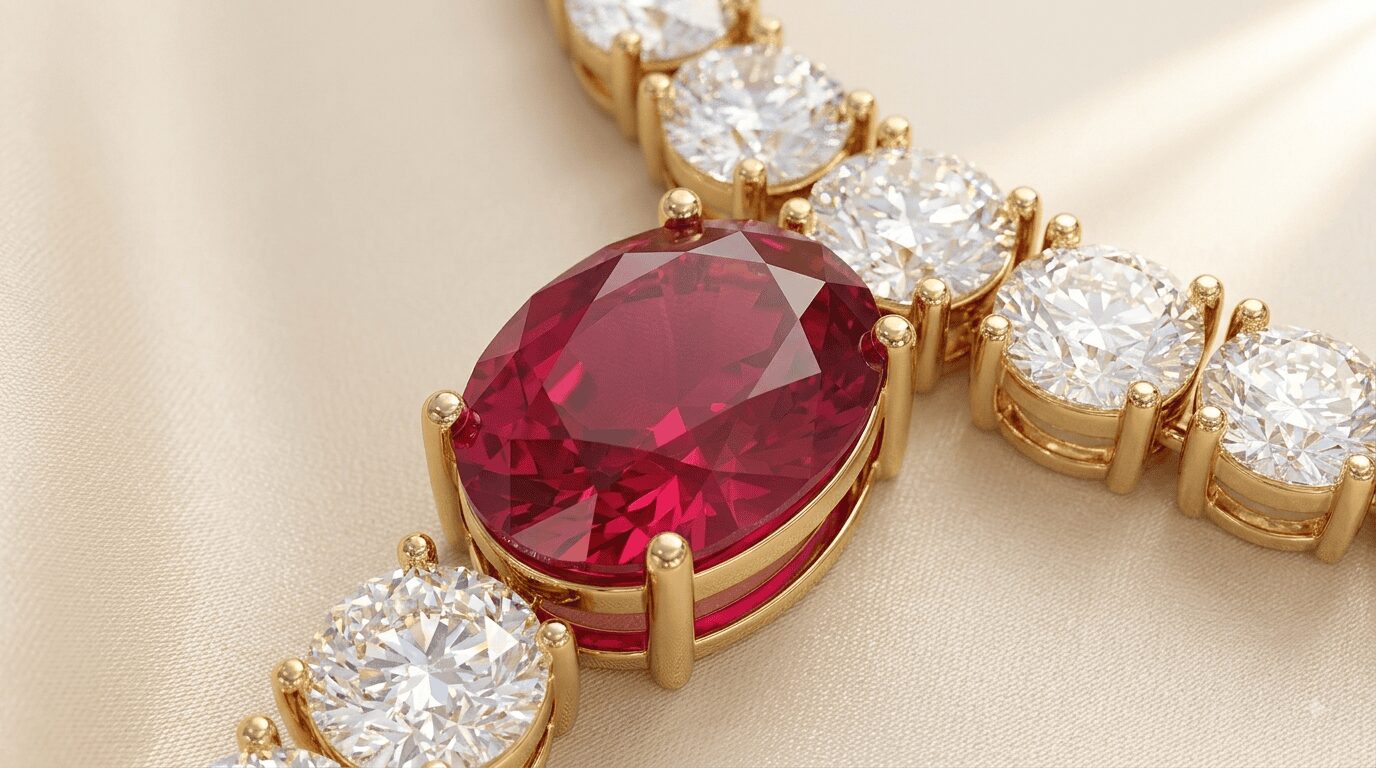 Mirahva Aurum Ruby Royal Bridal Necklace Set - Image 6