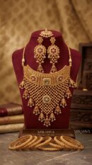 Mirahva Royal Heritage Bridal Jewellery Set – Intricate Gold-Tone Necklace & Matching Statement Earrings