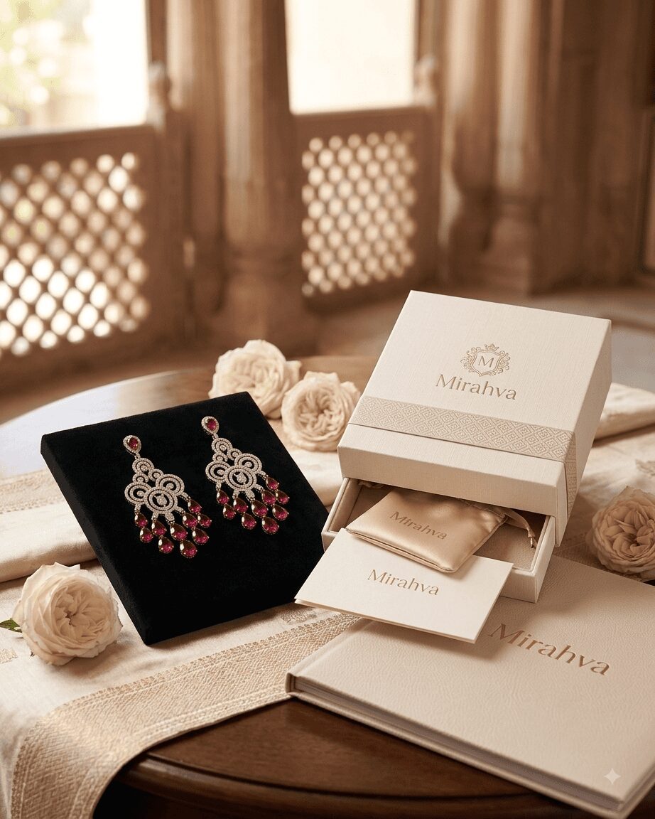 Mirahva Royal Ruby Cascade Statement Jewelry Set - Image 2
