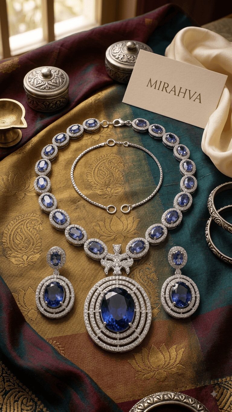 Mirahva Royal Sapphire Crystal Statement Jewelry Set - Image 5