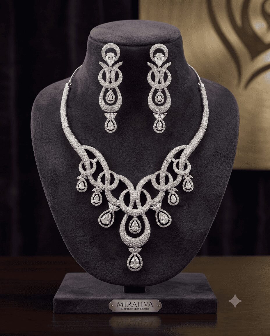 Mirahva Luxury Silver-Tone Necklace & Earrings Set - Image 3