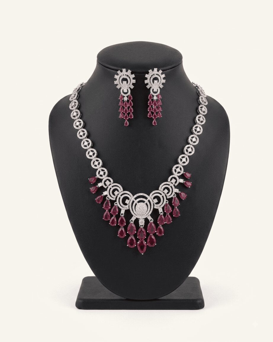 Mirahva Royal Ruby Cascade Statement Jewelry Set - Image 6