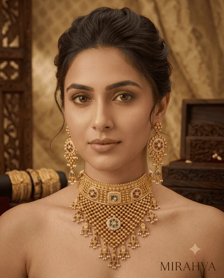 Mirahva Royal Heritage Gold-Tone Kundan Choker Necklace Set with Matching Earrings for Women - Image 8