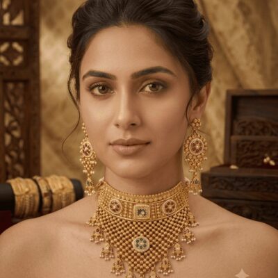 Mirahva Royal Heritage Gold-Tone Kundan Choker Necklace Set with Matching Earrings for Women