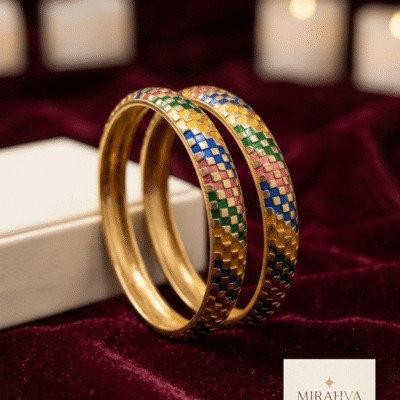 Mirahva Multicolour Mosaic Gold-Tone Bangles for Women