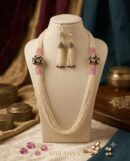 Luxury Pearl Multi-Strand Necklace & Matching Drop Earrings Set – Pink & White Pearl Statement Jewellery