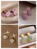 Contemporary Stone and Flower Earrings (Set of 4)
